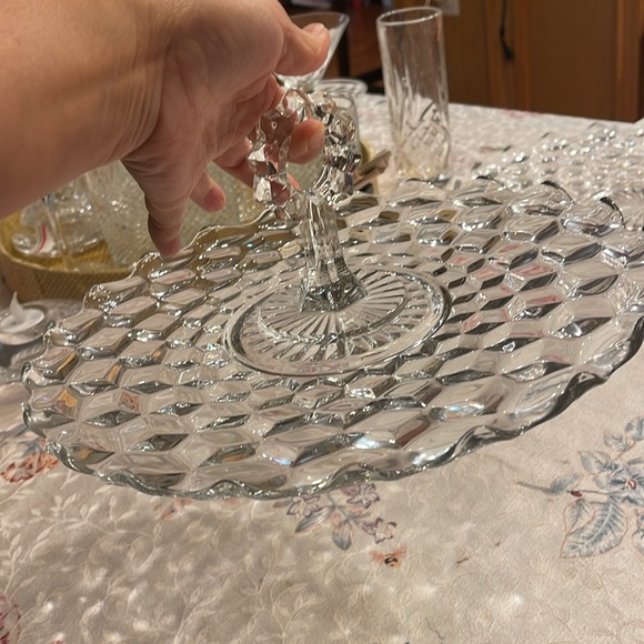 Vintage Fostoria American Center Handle Glass Serving Dish, lunch tray - Picture 3 of 5